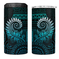 New Zealand Maori Koru Fern 4 in 1 Can Cooler Tumbler Spiral Polynesian Style Aqua Gradient