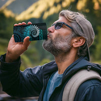 New Zealand Maori Koru Fern 4 in 1 Can Cooler Tumbler Spiral Polynesian Style Aqua Gradient