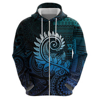 New Zealand Maori Koru Fern Hoodie Spiral Polynesian Style Aqua Gradient