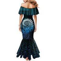 New Zealand Maori Koru Fern Mermaid Dress Spiral Polynesian Style Aqua Gradient