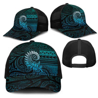 New Zealand Maori Koru Fern Mesh Trucker Cap Spiral Polynesian Style Aqua Gradient - Polynesian Pride