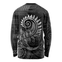 New Zealand Maori Koru Fern Long Sleeve Shirt Spiral Polynesian Style Gray