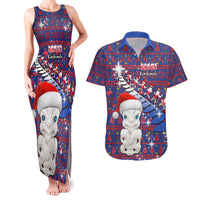 Personalized New Zealand Christmas Couples Matching Tank Maxi Dress and Hawaiian Shirt Haka Fern Santa Tiki Meri Kirihimete LT05 Blue - Polynesian Pride