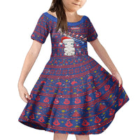 Personalized New Zealand Christmas Family Matching Off Shoulder Long Sleeve Dress and Hawaiian Shirt Haka Fern Santa Tiki Meri Kirihimete LT05 Daughter's Dress Blue - Polynesian Pride