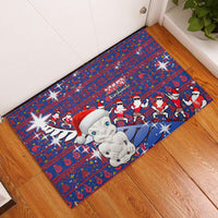New Zealand Christmas Rubber Doormat Haka Fern Santa Tiki Meri Kirihimete LT05 Blue - Polynesian Pride