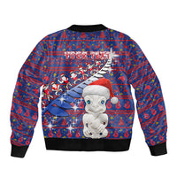 Personalized New Zealand Christmas Sleeve Zip Bomber Jacket Haka Fern Santa Tiki Meri Kirihimete LT05 - Polynesian Pride
