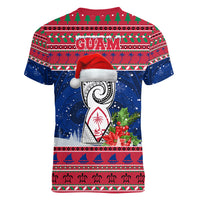 Guam Christmas Women V Neck T Shirt Guaman Seal Poinsettia Felis Pasgua LT05 - Polynesian Pride