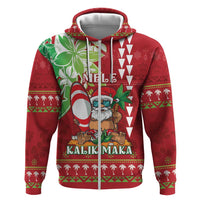 Personalised Hawaii Christmas Hoodie Funny Santa Claus Surf Mele Kalikimaka LT05 Zip Hoodie Red - Polynesian Pride