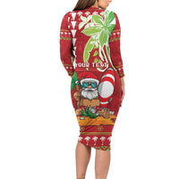 Personalised Hawaii Christmas Long Sleeve Bodycon Dress Funny Santa Claus Surf Mele Kalikimaka