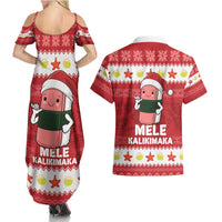 Hawaii Funny Christmas Couples Matching Summer Maxi Dress and Hawaiian Shirt Spam Musubi Santa