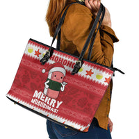 Hawaii Funny Christmas Leather Tote Bag Spam Musubi Santa