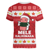 Hawaii Funny Christmas Women V-Neck T-Shirt Spam Musubi Santa