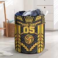 Custom Polynesia Beach Volleyball Laundry Basket Gold Polynesian Tribal Pattern - Polynesian Pride