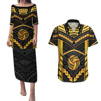 Custom Polynesia Beach Volleyball Couples Matching Puletasi and Hawaiian Shirt Gold Polynesian Tribal Pattern LT05 Gold - Polynesian Pride
