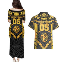 Custom Polynesia Beach Volleyball Couples Matching Puletasi and Hawaiian Shirt Gold Polynesian Tribal Pattern LT05 - Polynesian Pride