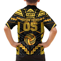 Custom Polynesia Beach Volleyball Family Matching Long Sleeve Bodycon Dress and Hawaiian Shirt Gold Polynesian Tribal Pattern - Polynesian Pride