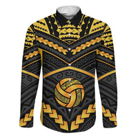 Custom Polynesia Beach Volleyball Family Matching Long Sleeve Bodycon Dress and Hawaiian Shirt Gold Polynesian Tribal Pattern - Polynesian Pride