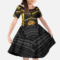 Custom Polynesia Beach Volleyball Family Matching Off Shoulder Short Dress and Hawaiian Shirt Gold Polynesian Tribal Pattern - Polynesian Pride
