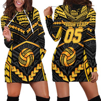 Custom Polynesia Beach Volleyball Hoodie Dress Gold Polynesian Tribal Pattern LT05 - Polynesian Pride
