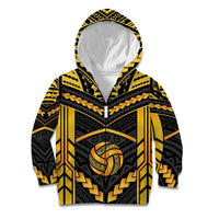 Custom Polynesia Beach Volleyball Kid Hoodie Gold Polynesian Tribal Pattern LT05 Zip Hoodie Gold - Polynesian Pride