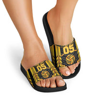 Custom Polynesia Beach Volleyball Slide Sandals Gold Polynesian Tribal Pattern LT05 - Polynesian Pride