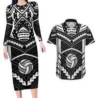 Custom Polynesia Beach Volleyball Couples Matching Long Sleeve Bodycon Dress and Hawaiian Shirt Polynesian Tribal Pattern LT05 Black - Polynesian Pride