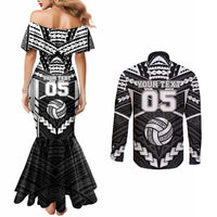 Custom Polynesia Beach Volleyball Couples Matching Mermaid Dress and Long Sleeve Button Shirt Polynesian Tribal Pattern LT05 - Polynesian Pride