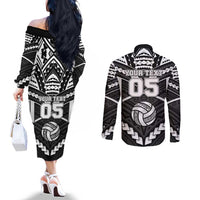 Custom Polynesia Beach Volleyball Couples Matching Off The Shoulder Long Sleeve Dress and Long Sleeve Button Shirt Polynesian Tribal Pattern - Polynesian Pride