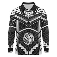 Custom Polynesia Beach Volleyball Long Sleeve Polo Shirt Polynesian Tribal Pattern LT05 Black - Polynesian Pride