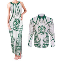 Custom Hawaii Volleyball Couples Matching Tank Maxi Dress and Long Sleeve Button Shirt Polynesian Pattern LT05 Teal - Polynesian Pride