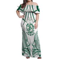 Custom Hawaii Volleyball Off Shoulder Maxi Dress Polynesian Pattern LT05 Women Teal - Polynesian Pride