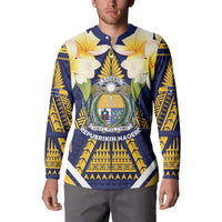Personalised Nauru Independence Day Button Sweatshirt Coat Of Arms With Plumeria LT05 - Polynesian Pride