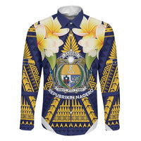 Personalised Nauru Independence Day Family Matching Off Shoulder Maxi Dress and Hawaiian Shirt Coat Of Arms With Plumeria - Polynesian Pride