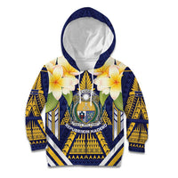 Personalised Nauru Independence Day Kid Hoodie Coat Of Arms With Plumeria LT05 Hoodie Navy - Polynesian Pride