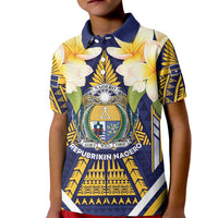 Personalised Nauru Independence Day Kid Polo Shirt Coat Of Arms With Plumeria - Polynesian Pride