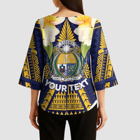 Personalised Nauru Independence Day Kimono Sleeve Blouse Coat Of Arms With Plumeria LT05 - Polynesian Pride