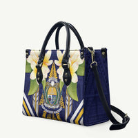 Nauru Independence Day Leather Bag Coat Of Arms With Plumeria LT05 Navy - Polynesian Pride