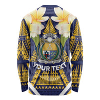 Personalised Nauru Independence Day Long Sleeve Shirt Coat Of Arms With Plumeria LT05 - Polynesian Pride