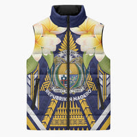 Personalised Nauru Independence Day Sleeveless Puffer Jacket Coat Of Arms With Plumeria LT05 Unisex Navy - Polynesian Pride