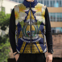 Personalised Nauru Independence Day Sleeveless Puffer Jacket Coat Of Arms With Plumeria LT05 - Polynesian Pride