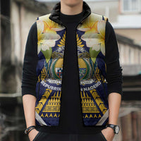 Personalised Nauru Independence Day Sleeveless Puffer Jacket Coat Of Arms With Plumeria LT05 - Polynesian Pride
