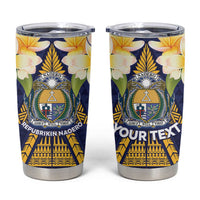 Personalised Nauru Independence Day Tumbler Cup Coat Of Arms With Plumeria LT05 Navy - Polynesian Pride