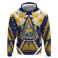 Personalised Nauru Independence Day Zip Hoodie Coat Of Arms With Plumeria LT05 Pullover Hoodie Navy - Polynesian Pride