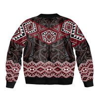 New Zealand Aotearoa Bomber Jacket Red Taniko Art Maori Pattern