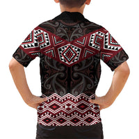 New Zealand Aotearoa Family Matching Short Sleeve Bodycon Dress and Hawaiian Shirt Red Taniko Art Maori Pattern