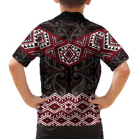New Zealand Aotearoa Family Matching Summer Maxi Dress and Hawaiian Shirt Red Taniko Art Maori Pattern