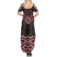 New Zealand Aotearoa Family Matching Summer Maxi Dress and Hawaiian Shirt Red Taniko Art Maori Pattern