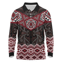 New Zealand Aotearoa Long Sleeve Polo Shirt Red Taniko Art Maori Pattern