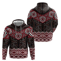 New Zealand Aotearoa Zip Hoodie Red Taniko Art Maori Pattern