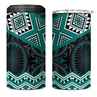 New Zealand Aotearoa 4 in 1 Can Cooler Tumbler Turquoise Taniko Art Maori Pattern